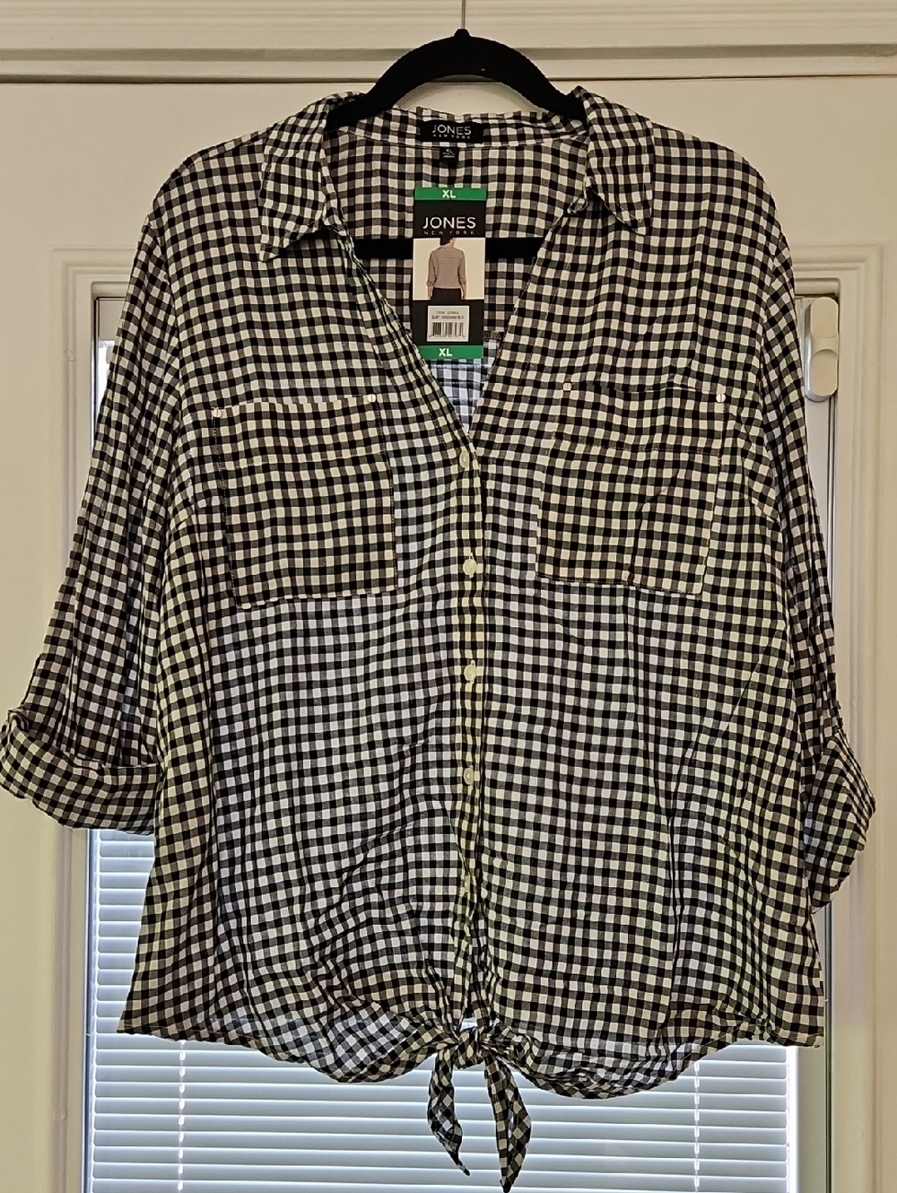 Jones New York Black and White Gingham Shirt
